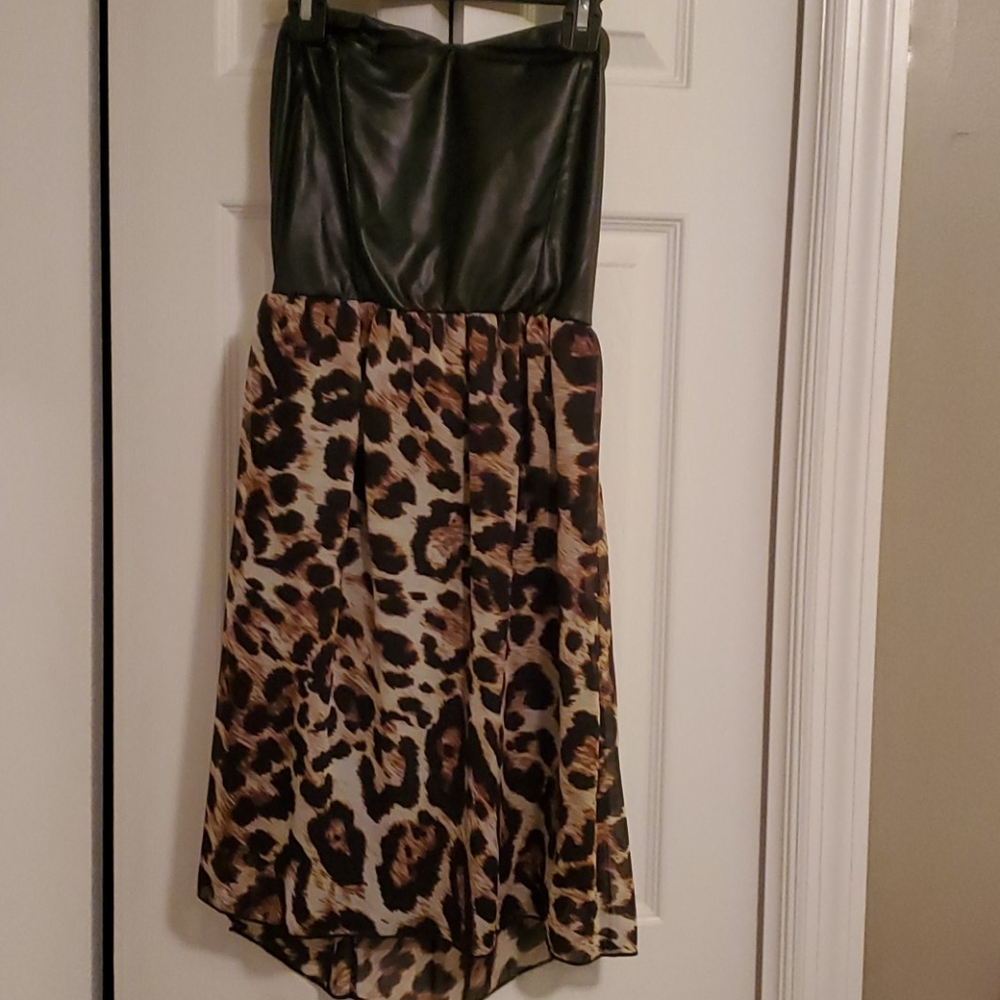 Faux leather leopard print dress
